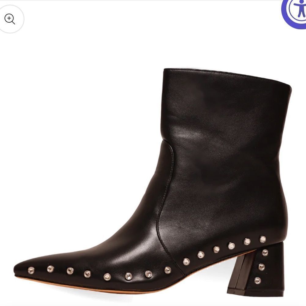 Vaila Diana Rhinestone Trim Black Pointed Toe Mid Calf Boots Black Size 10 NIB